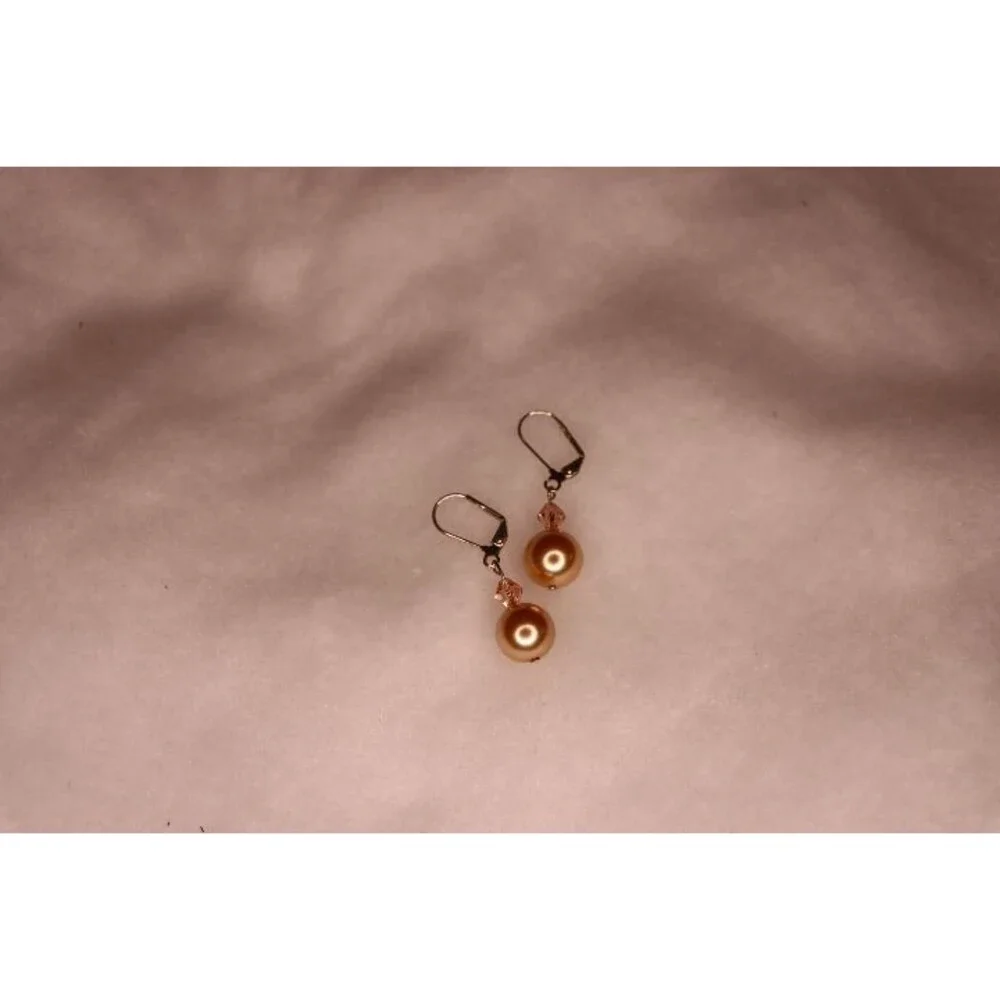 Golden peach style pearl drop earrings for pierced ears warm golden honey color